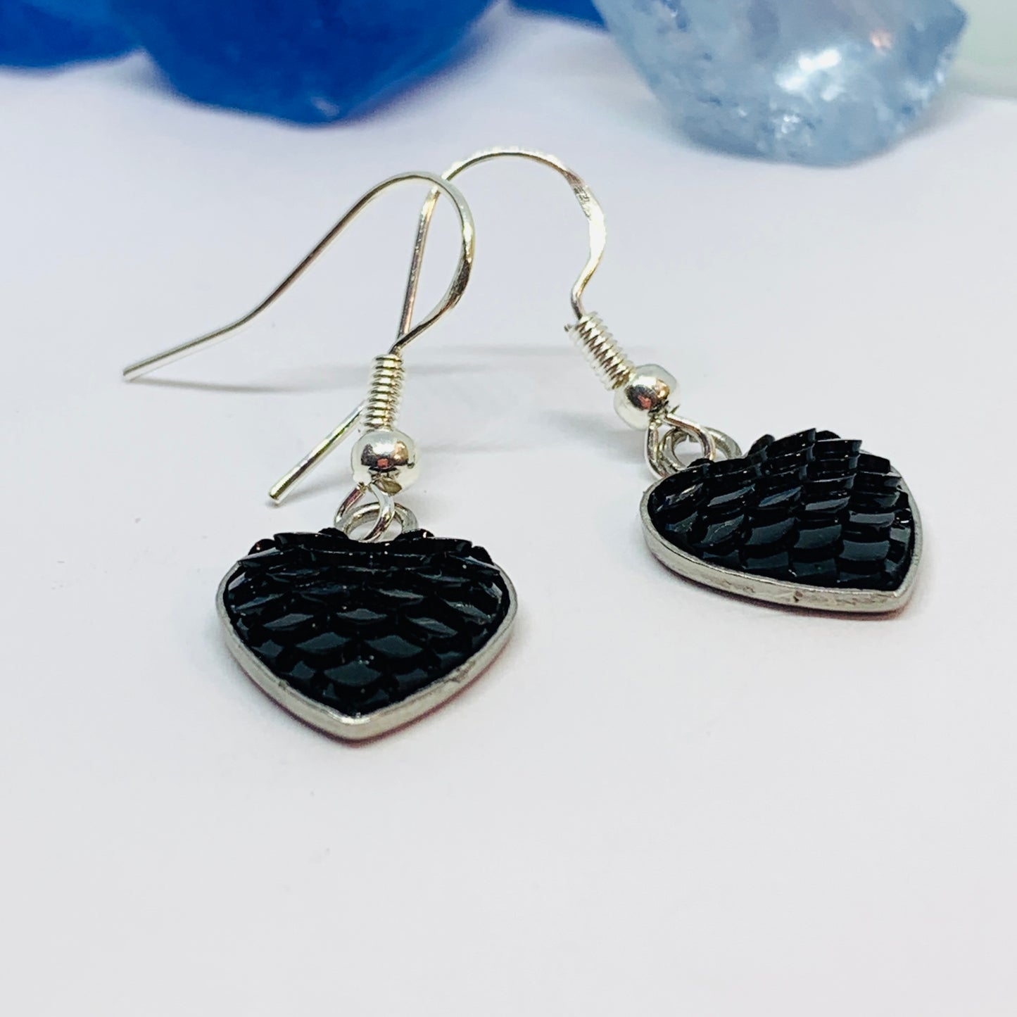 Mermaid Scales Heart Silver Wire Earrings with Backs | Rainbow Heart Love Earrings | Gifts for Her | Black Heart Earrings | Rainbow Baby