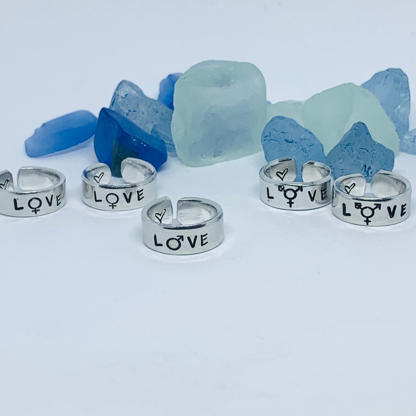 LOVE Hand Stamped Ring | Trans L⚧VE Ring | Stamped Metal Stacking Ring | Adjustable Ring | Gift for Them Him Her