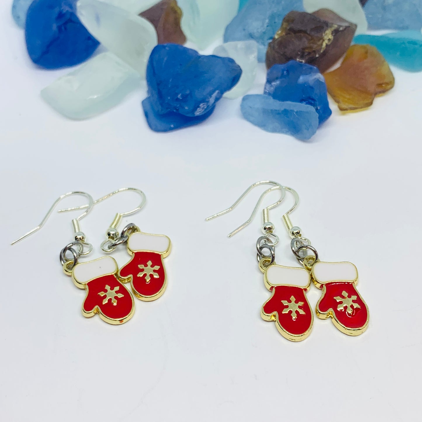 Red Mittens Enamel Earrings with Silver Wires and Backs | Winter Earrings | Christmas Jewelry | Holiday Earrings