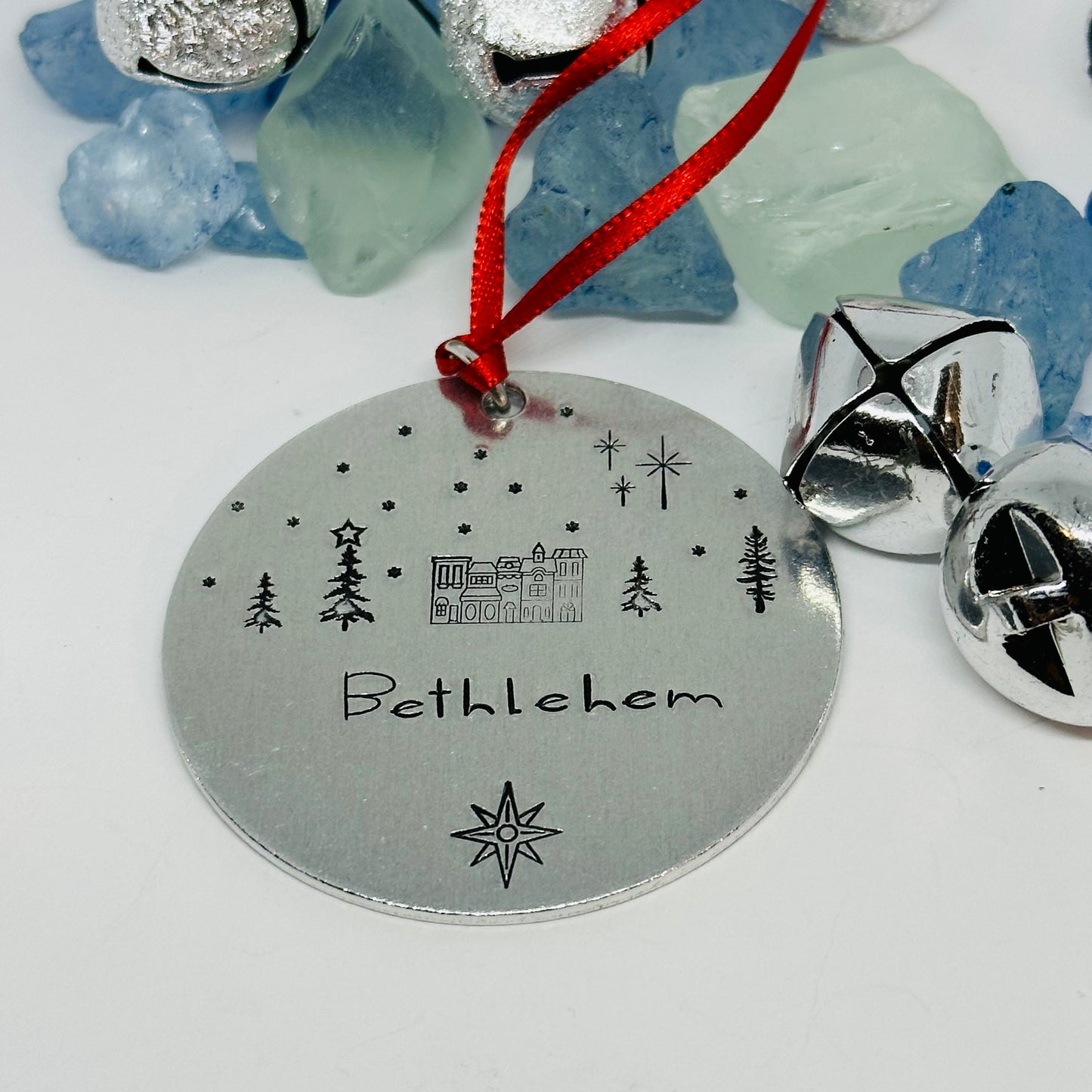 Home Town Hand Stamped Ornament | Aluminum Round Ornament | Christmas Ornament | Hand Crafted Tree Decor | Holiday Decoration