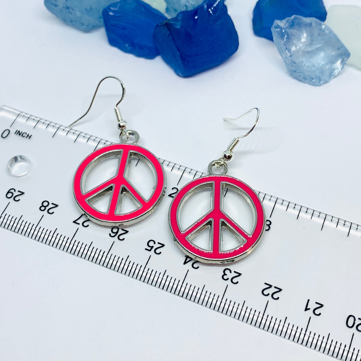 Peace Signs Pink Enamel Earrings with Silver Wires and Backs | Make Love Not War Earrings | Gifts for Her | Love Earrings | Acceptance Earrings