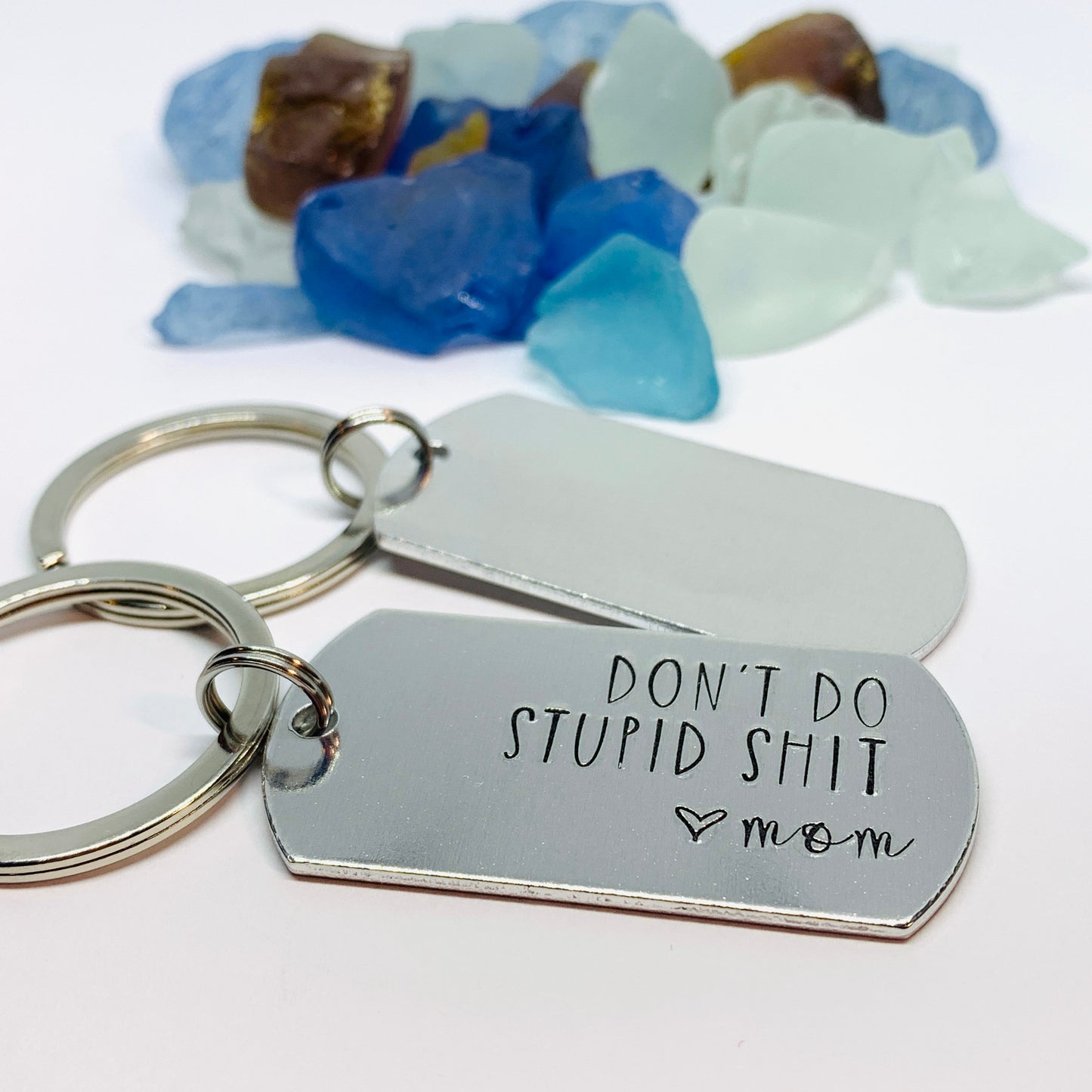 Don’t Do Stupid Shit Love Mom| Hand Stamped Metal Keyring | Drive Safe Gift from Parents | Teenager Keychain Gift | Graduate Gift Idea