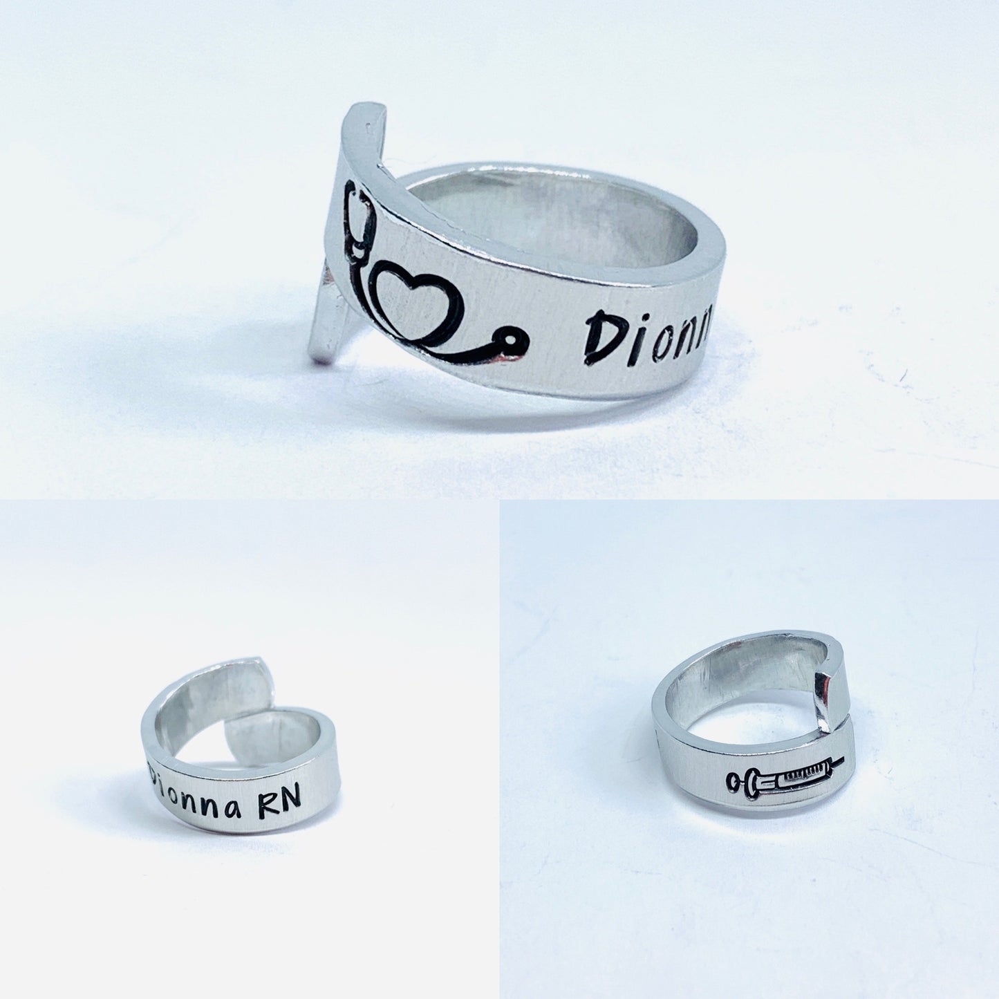 Hand Stamped Personalized Stethoscope ID Tag ID Ring - Nurses Doctors Veterinarians Techs | Littman Charm | Stethoscope Identification