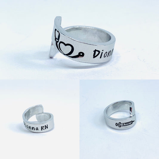 Hand Stamped Personalized Stethoscope ID Tag ID Ring - Nurses Doctors Veterinarians Techs | Littman Charm | Stethoscope Identification