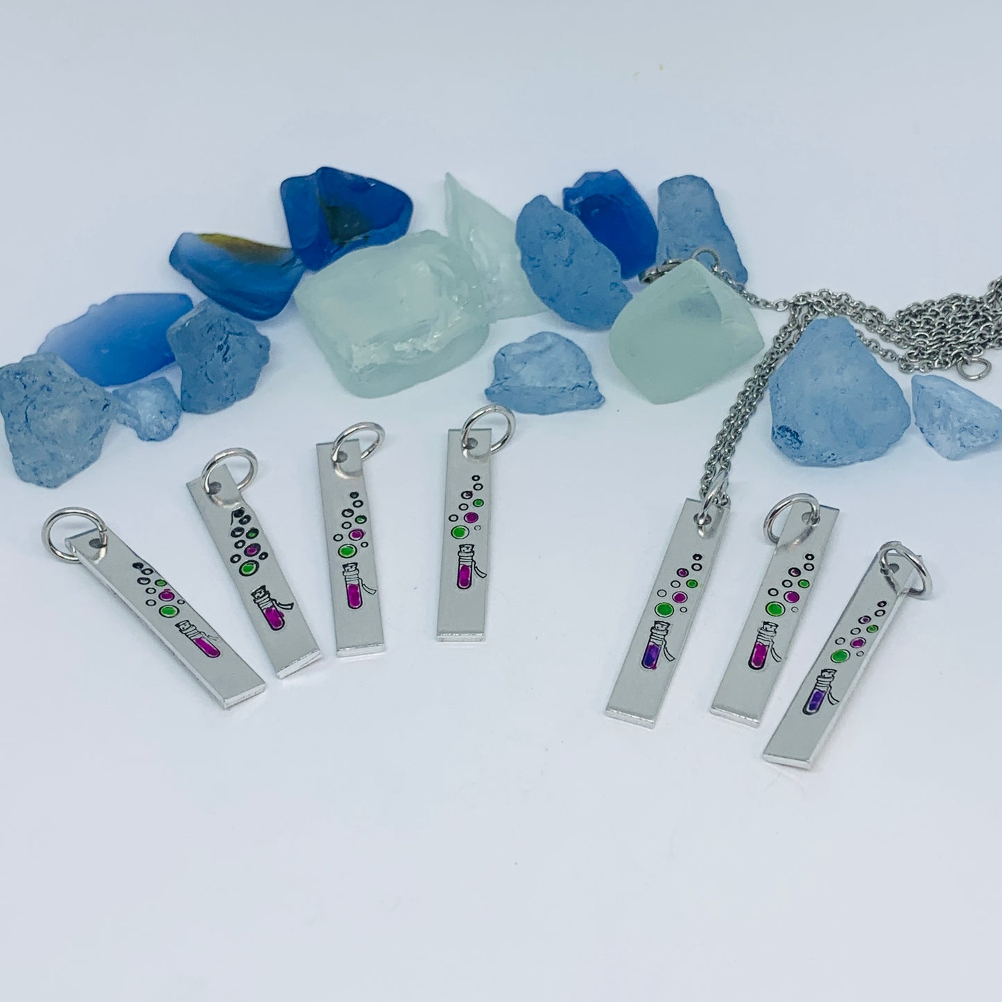 Magic Potion Hand Stamped Painted Necklace | Chemical Reaction | Witches Bubbles and Brew Pendant