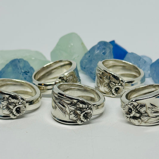 “Daffodil” 1950 Vintage Spoon Ring | Silverware | Upcycled | Antique March Birth Flower