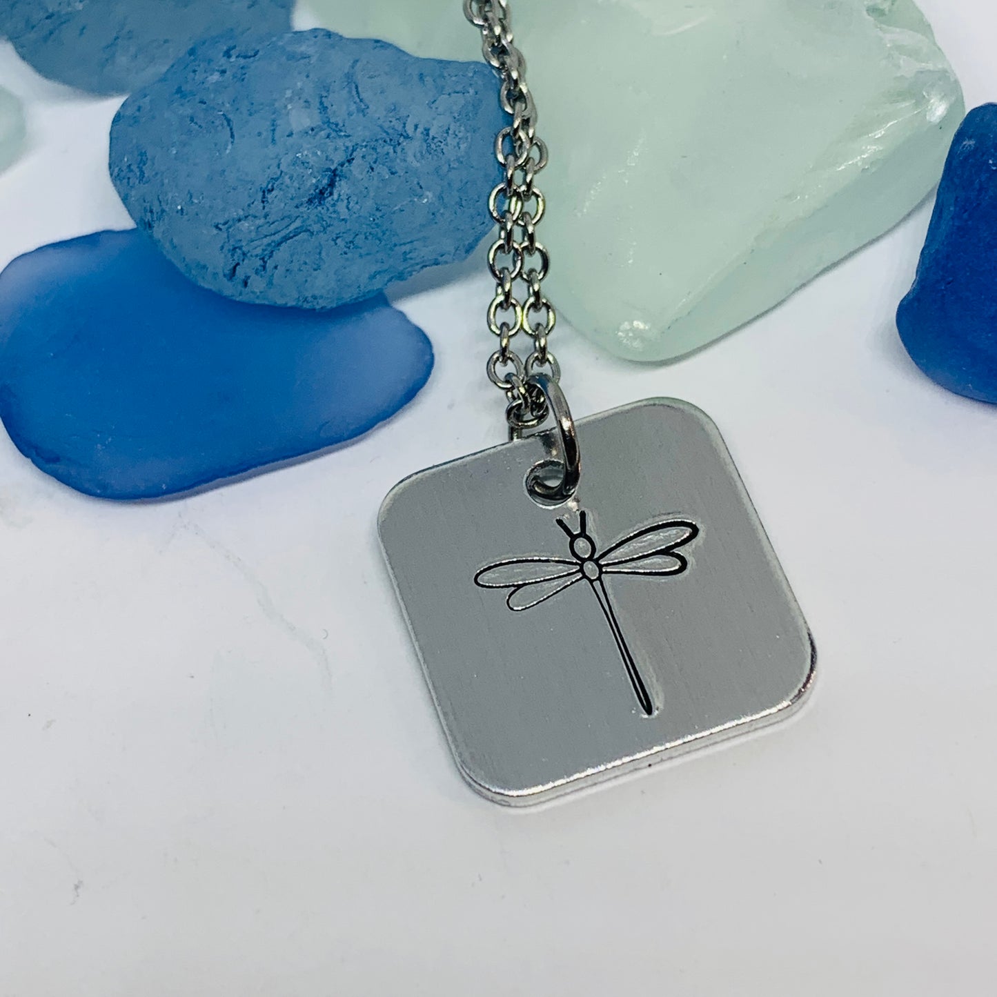 Dragonfly Hand Stamped Necklace | Dragonfly/Damselfly Square Necklace | Gift for Her | Simple Gift | Odonata, Infraorder Anisoptera