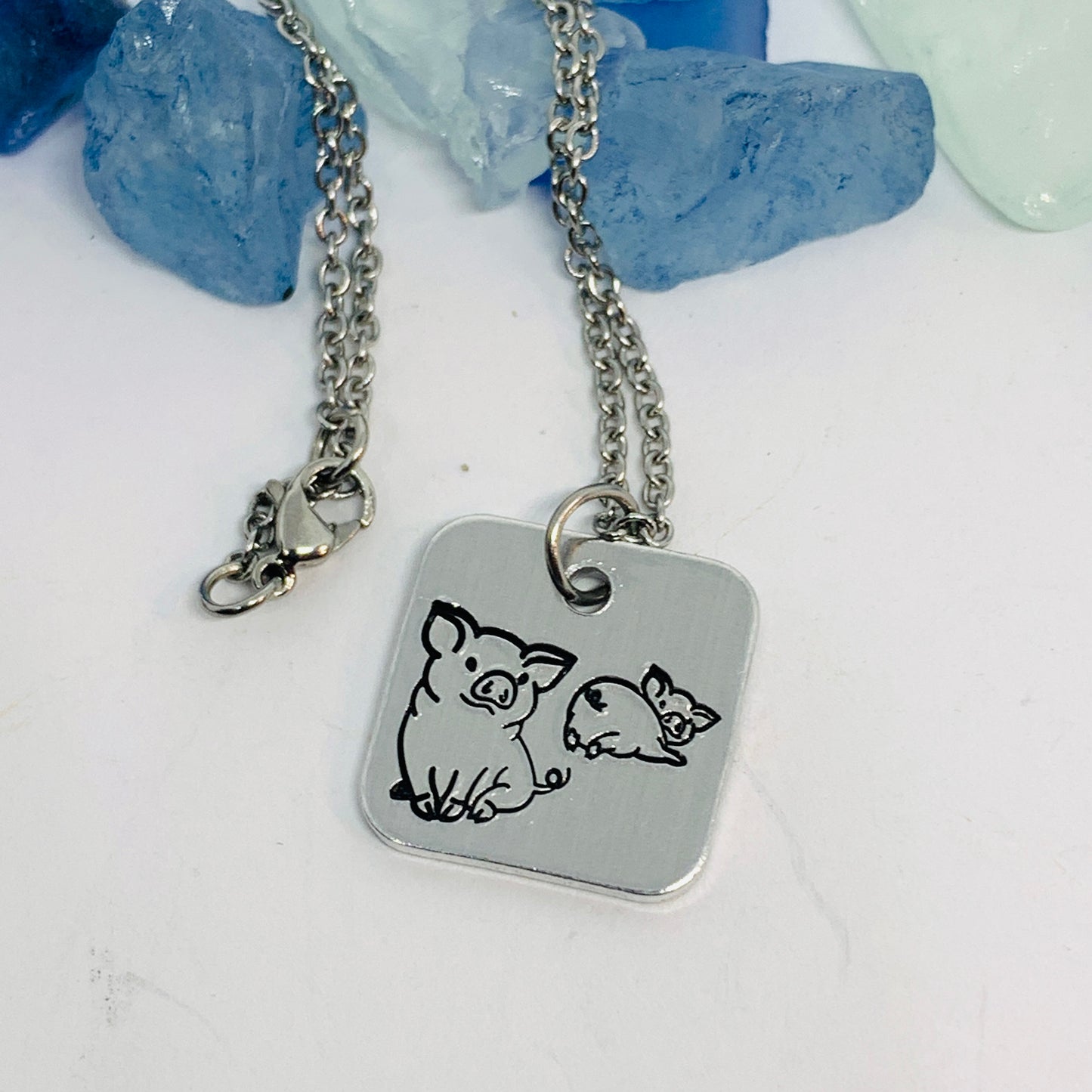 Two Little Piggies Hand Stamped Necklace | Piglets Round Necklace | Gift for Her | Simple Gift | Farm Animals | Vegan Love | Barnyard Animal Jewelry