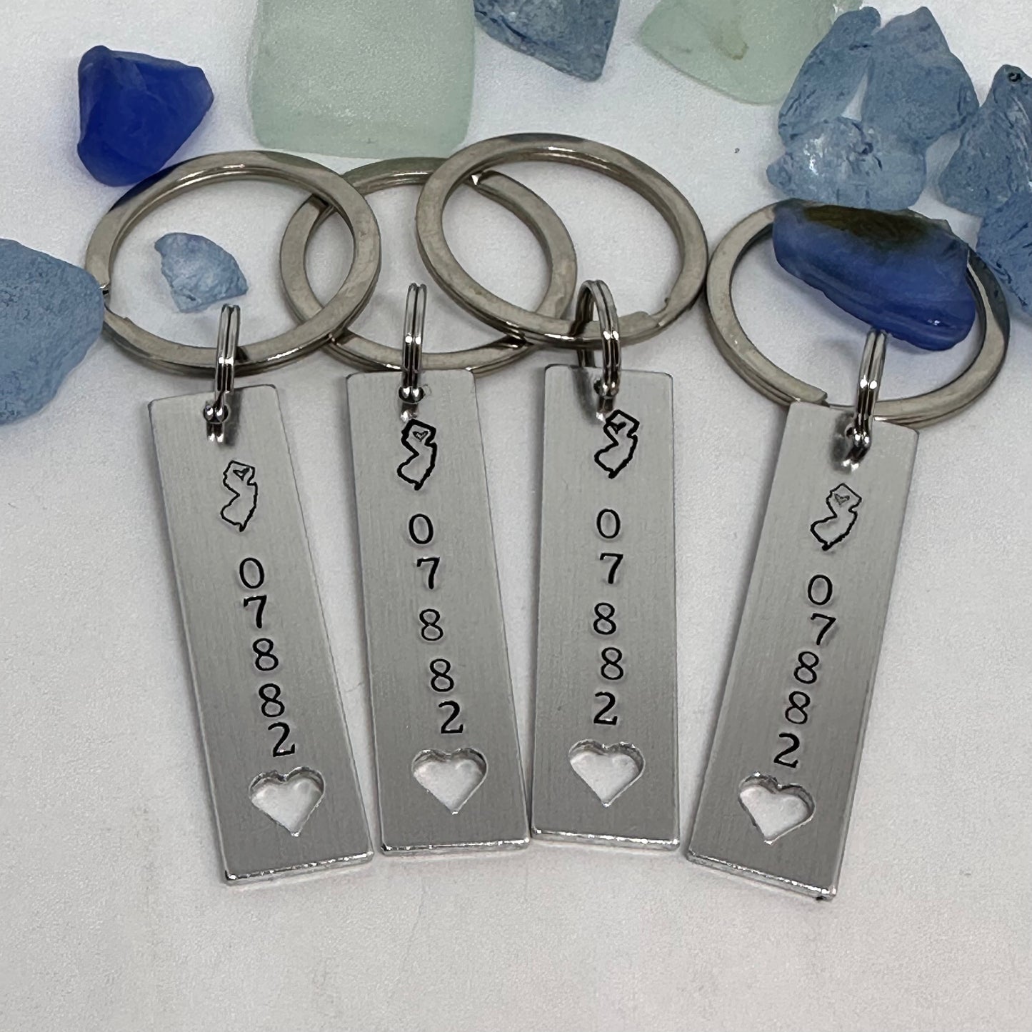 NJ ZIP Code - Hand Stamped Key Ring
