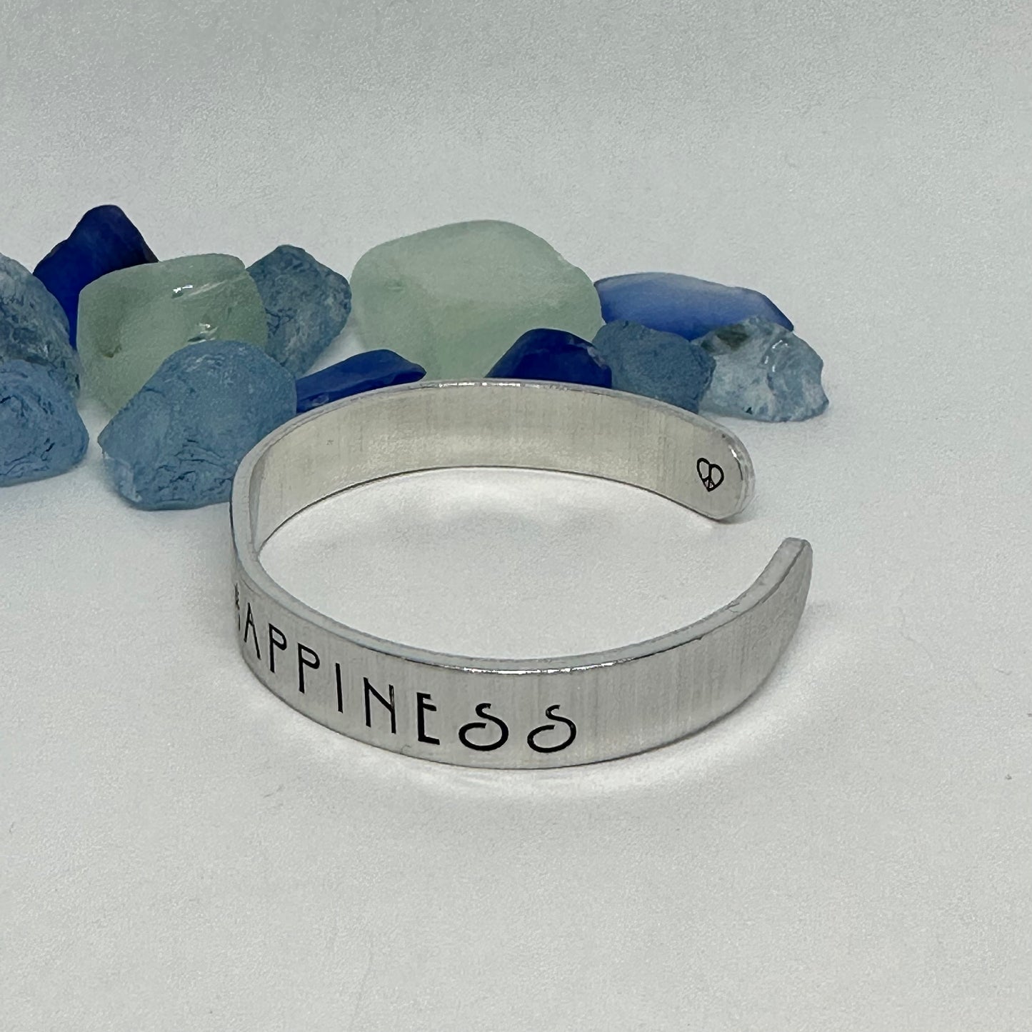 Peace Love & Happiness - Hand Stamped Cuff Bracelet