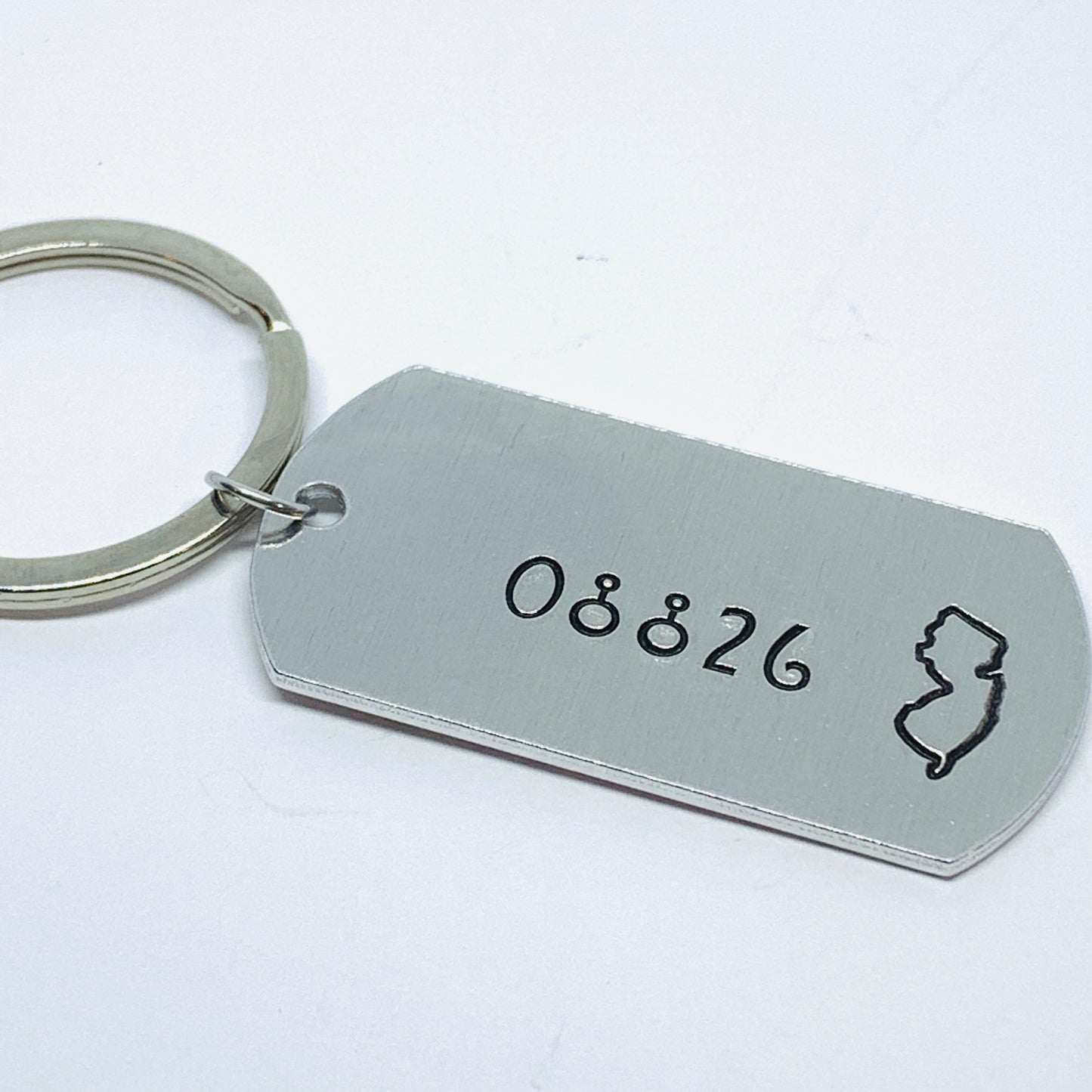 NJ ZIP Code - Hand Stamped Key Ring