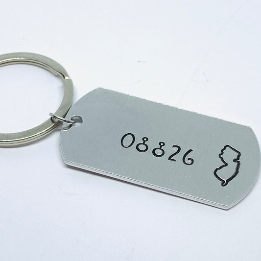 NJ ZIP Code - Hand Stamped Key Ring