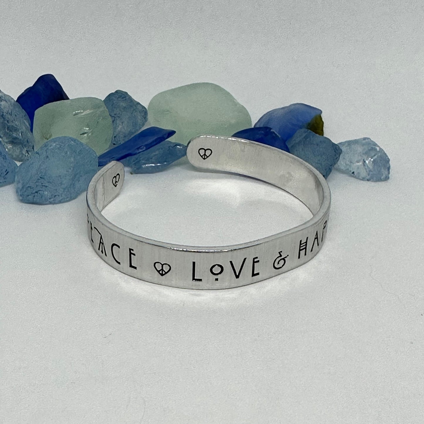 Peace Love & Happiness - Hand Stamped Cuff Bracelet