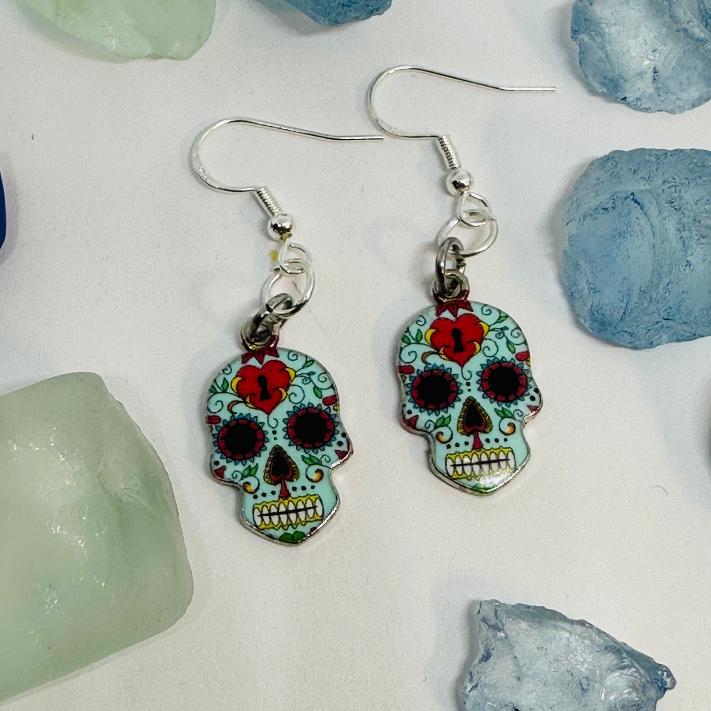 Vibrant Sugar Skull Dangle Earrings | Handcrafted Day of the Dead Inspired Jewelry