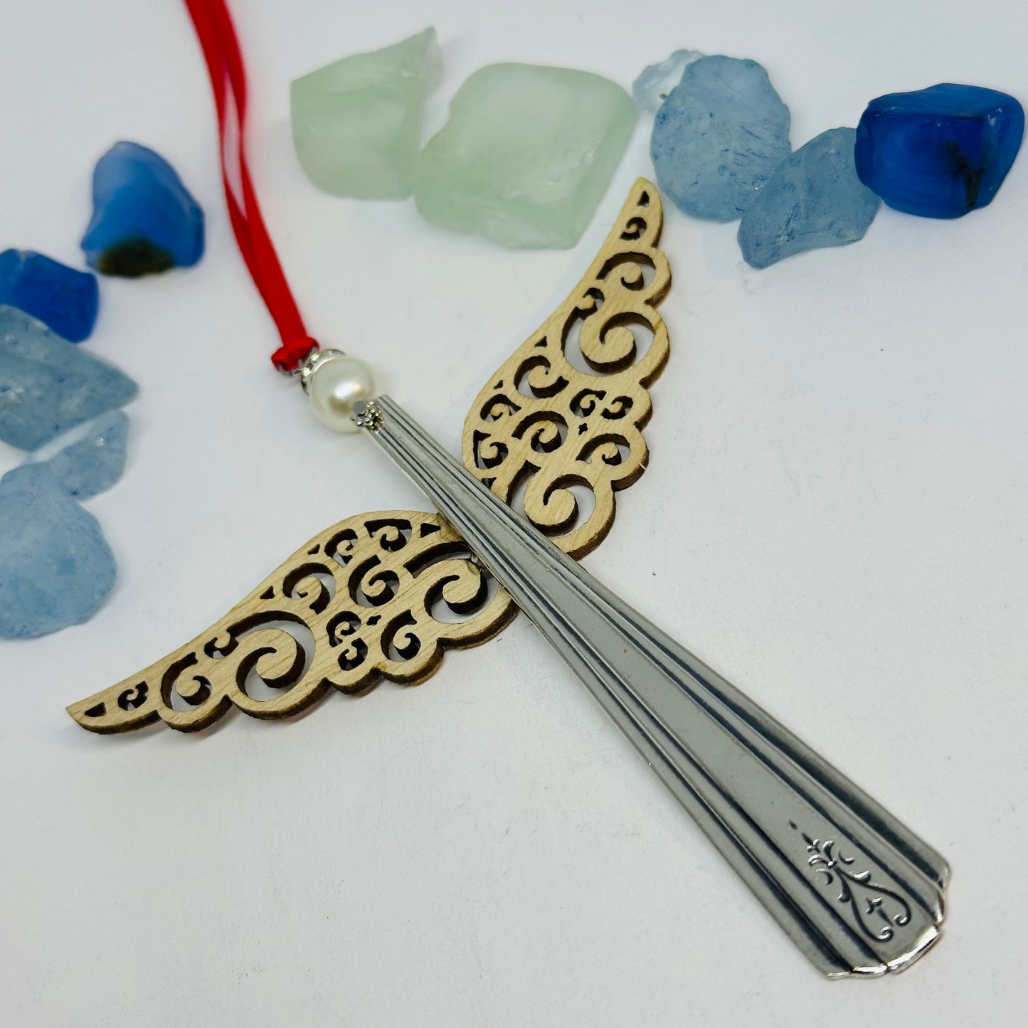 Angel Ornaments with Wooden Wings - Vintage Silverware