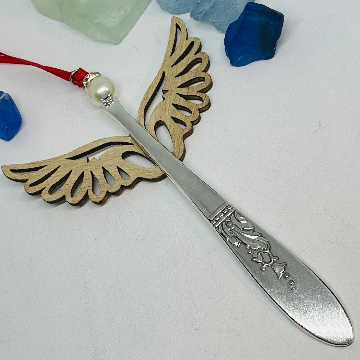 Angel Ornaments with Wooden Wings - Vintage Silverware