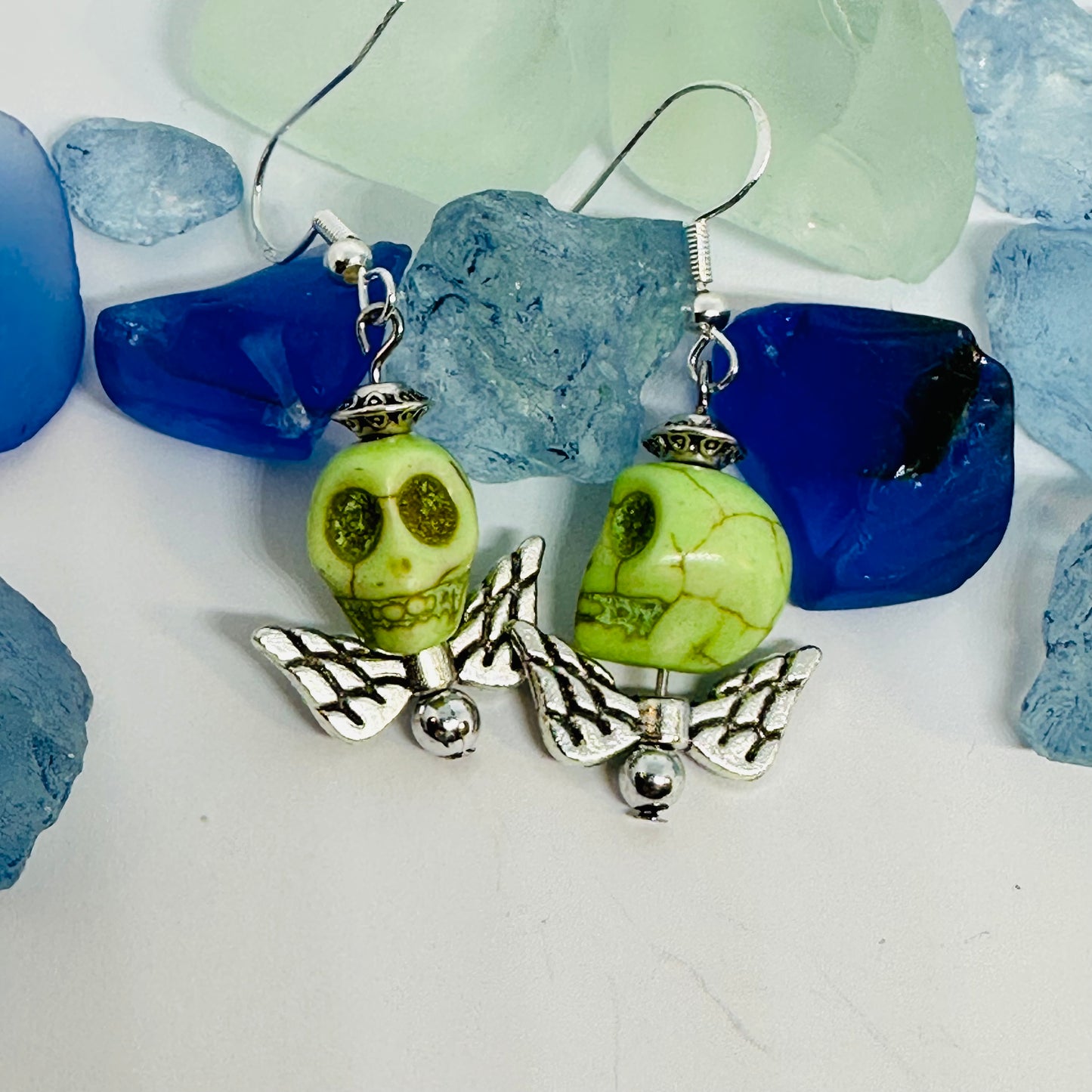 Colorful Skull Angel Earrings | Colorful Halloween Jewelry | Day of the Dead | Día de Muertos | Angel Wings