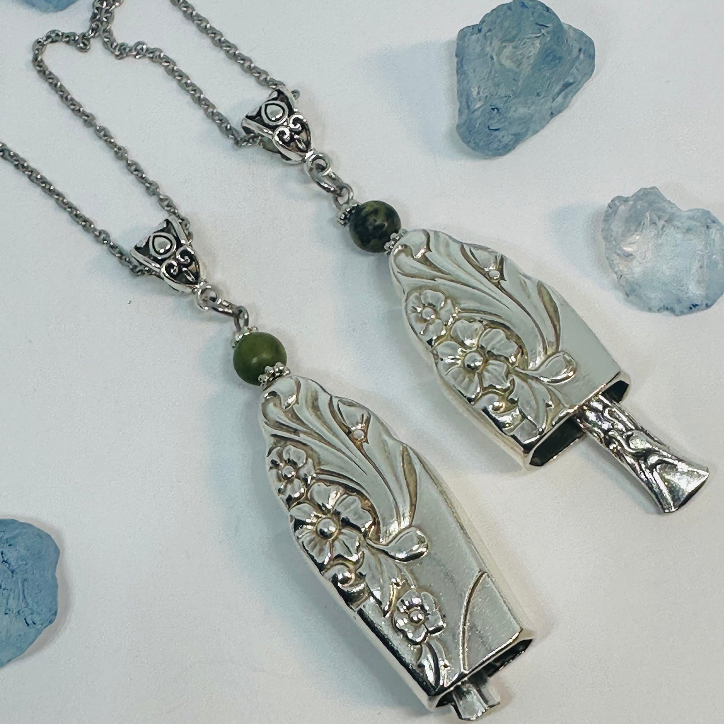 35-Fairy Bell Necklace Vintage Silverware – Angel Bell with Gemstone & 22" Chain