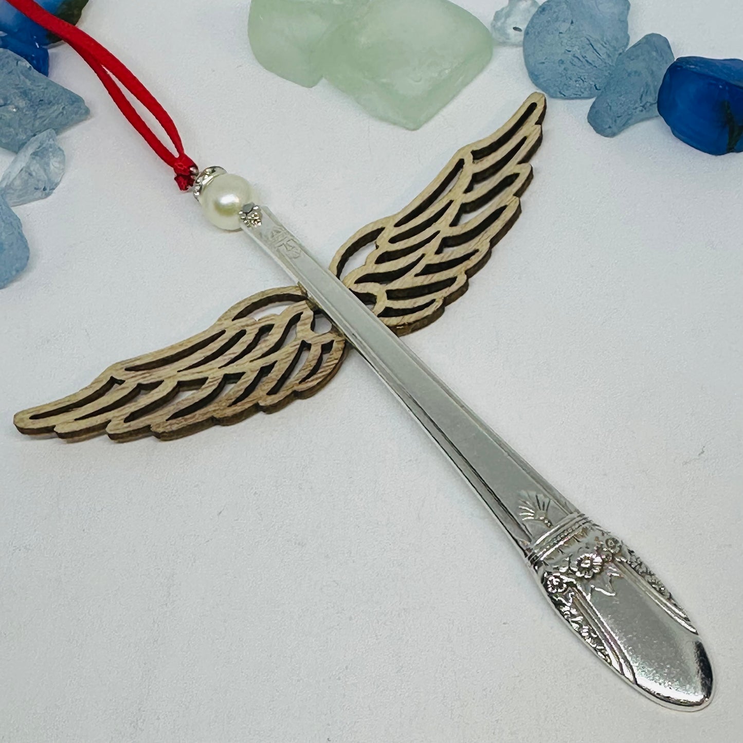 Angel Ornaments with Wooden Wings - Vintage Silverware