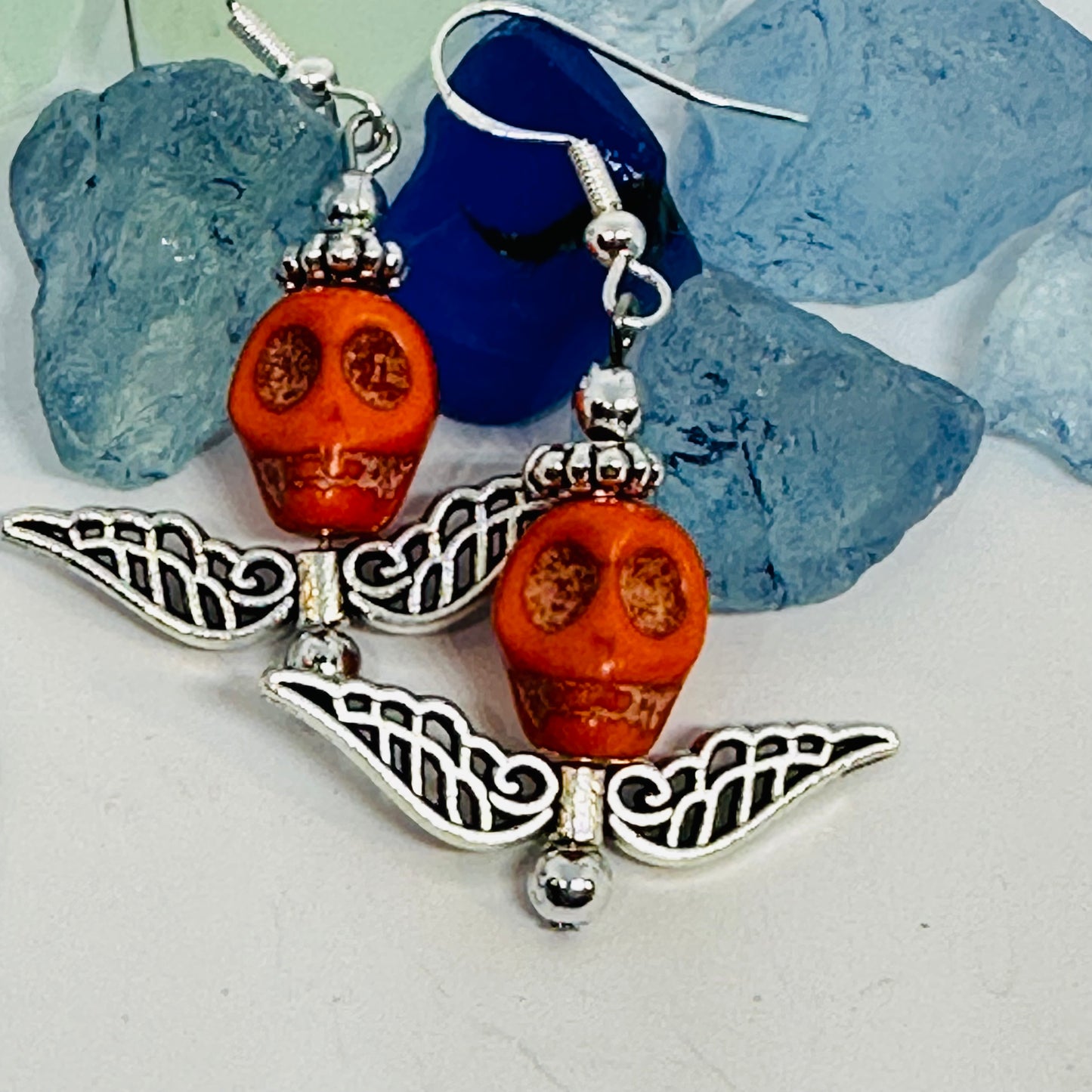 Colorful Skull Angel Earrings | Colorful Halloween Jewelry | Day of the Dead | Día de Muertos | Angel Wings