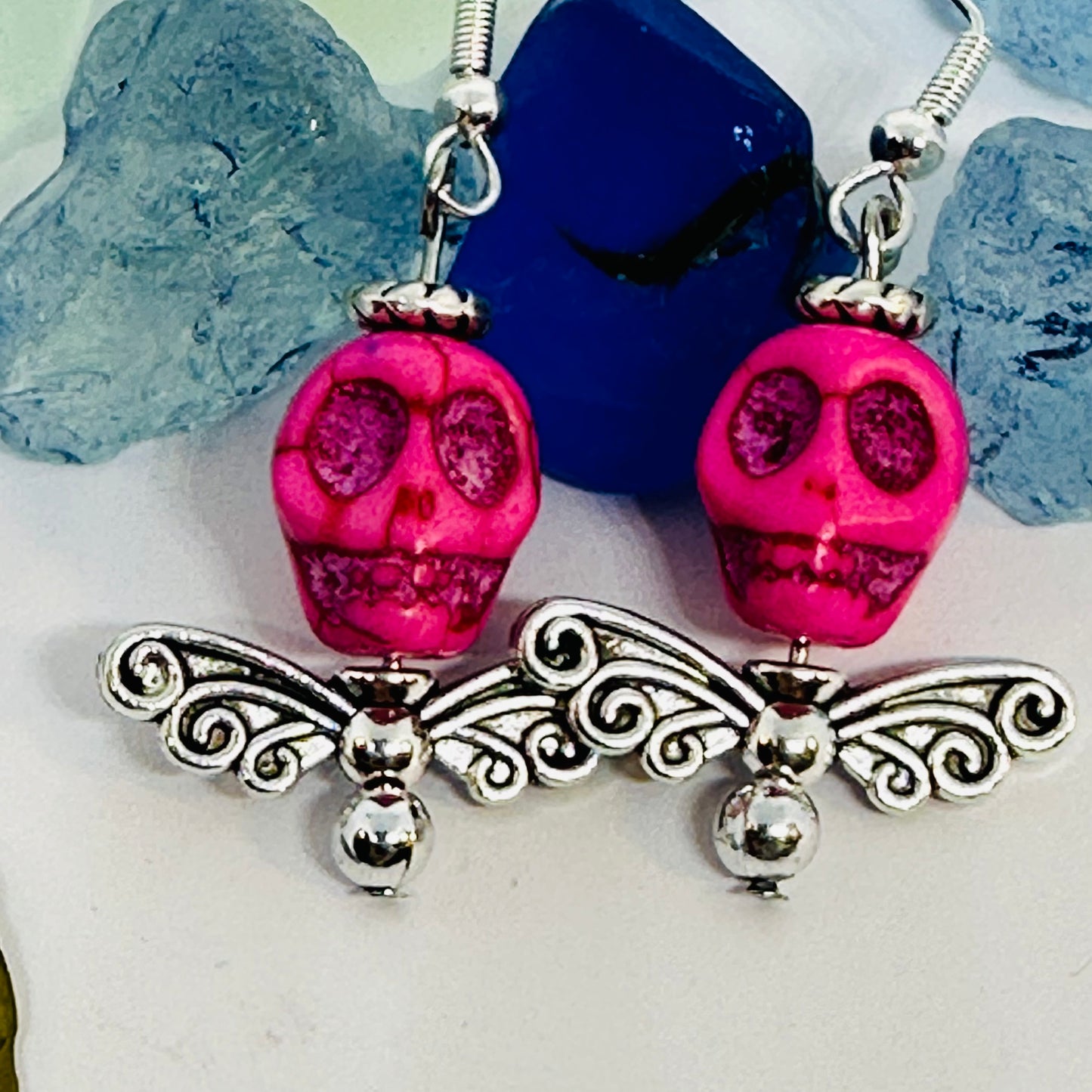 Colorful Skull Angel Earrings | Colorful Halloween Jewelry | Day of the Dead | Día de Muertos | Angel Wings