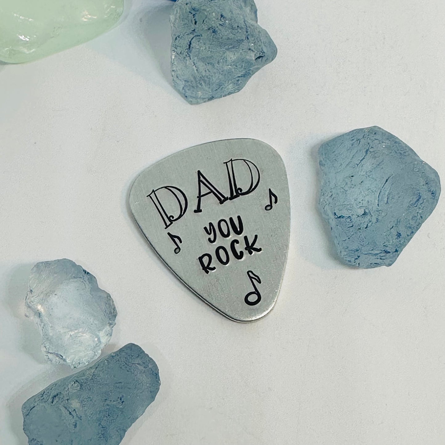 Hand Stamped Metal Guitar Pick with Keyring Case | Musician Gift