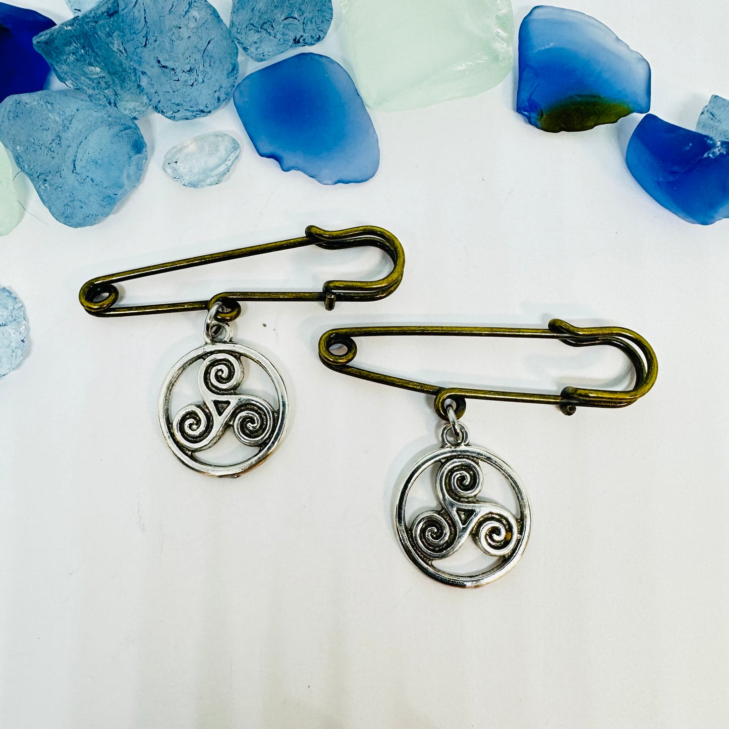 Bronze Safety Pin with Celtic Charms