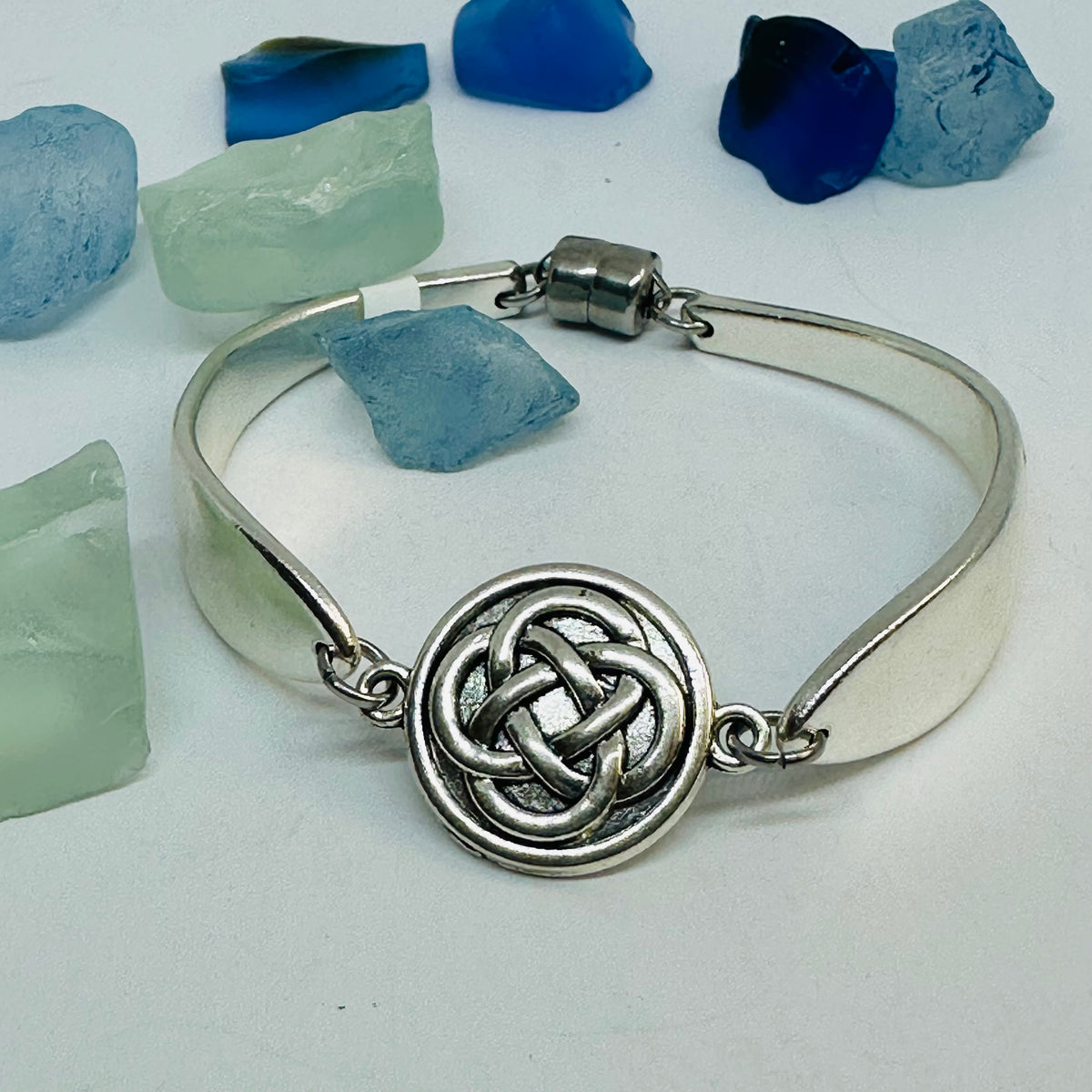 Lady Hamilton 1932 vintage spoon bracelet with a Celtic eternity knot connector charm.
