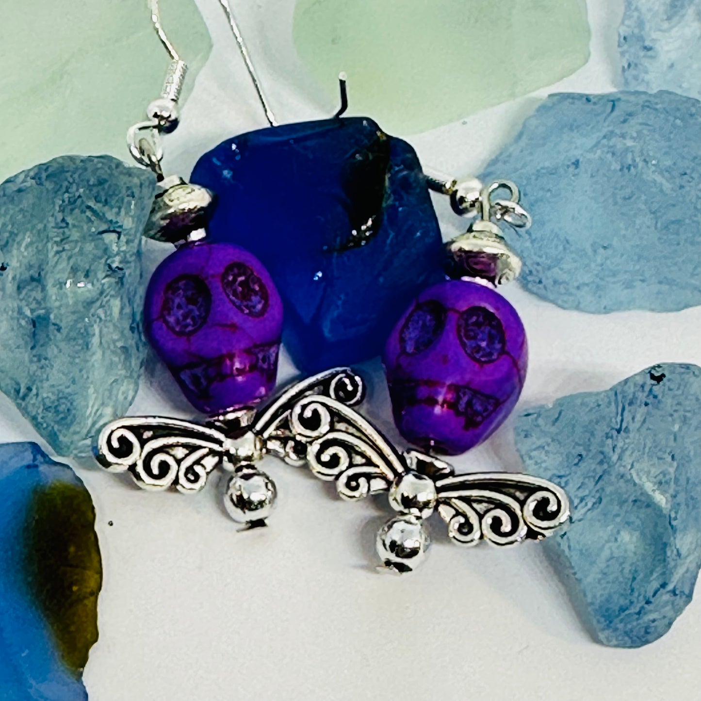 Colorful Skull Angel Earrings | Colorful Halloween Jewelry | Day of the Dead | Día de Muertos | Angel Wings