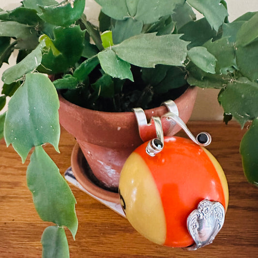 Plant Decor Snails made from Vintage Silverware Forks & Billiard Balls with Crystal Rivet Eyes
