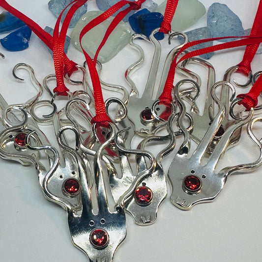 Rudolph Vintage Silverware Reindeer Ornament with Red Crystal Nose