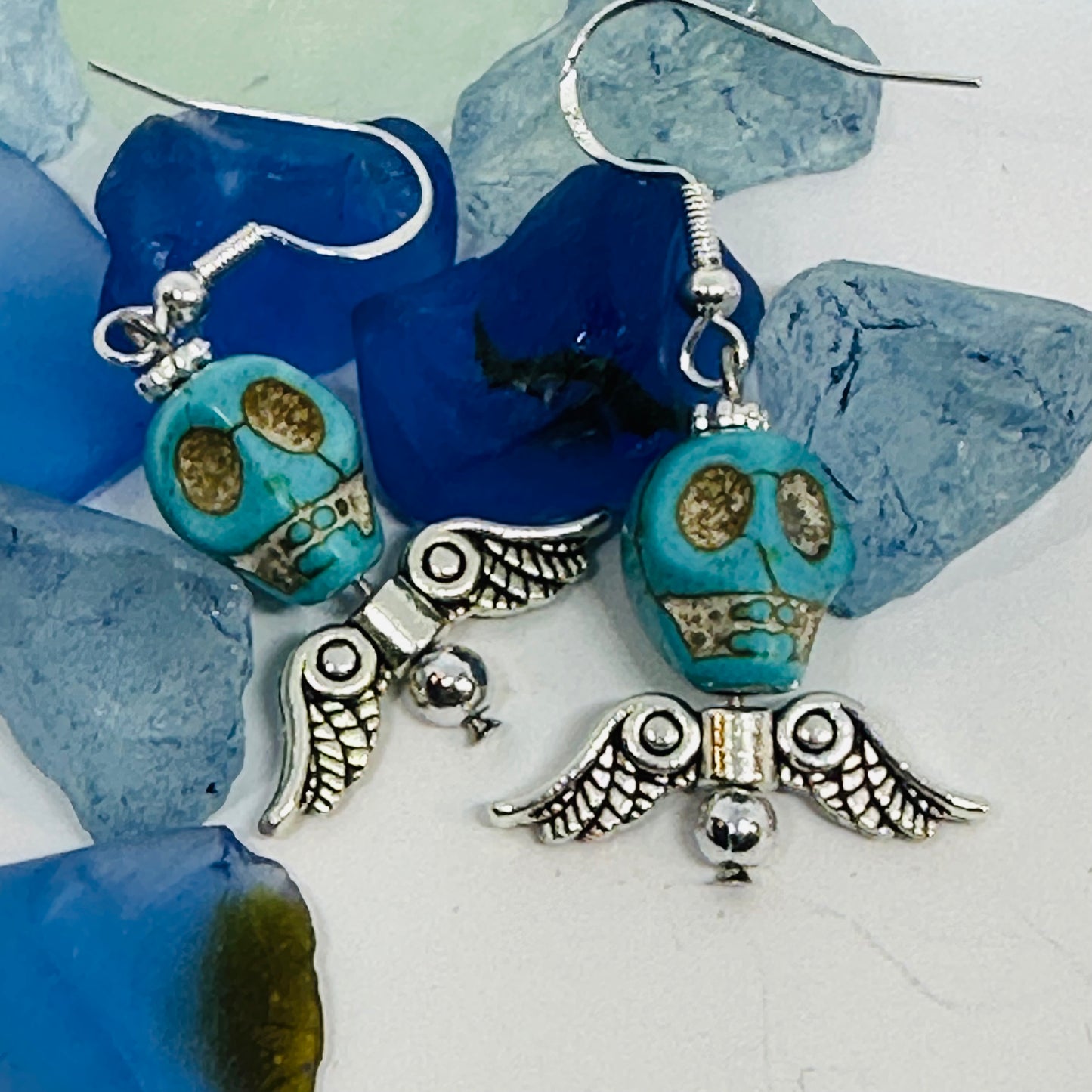 Colorful Skull Angel Earrings | Colorful Halloween Jewelry | Day of the Dead | Día de Muertos | Angel Wings