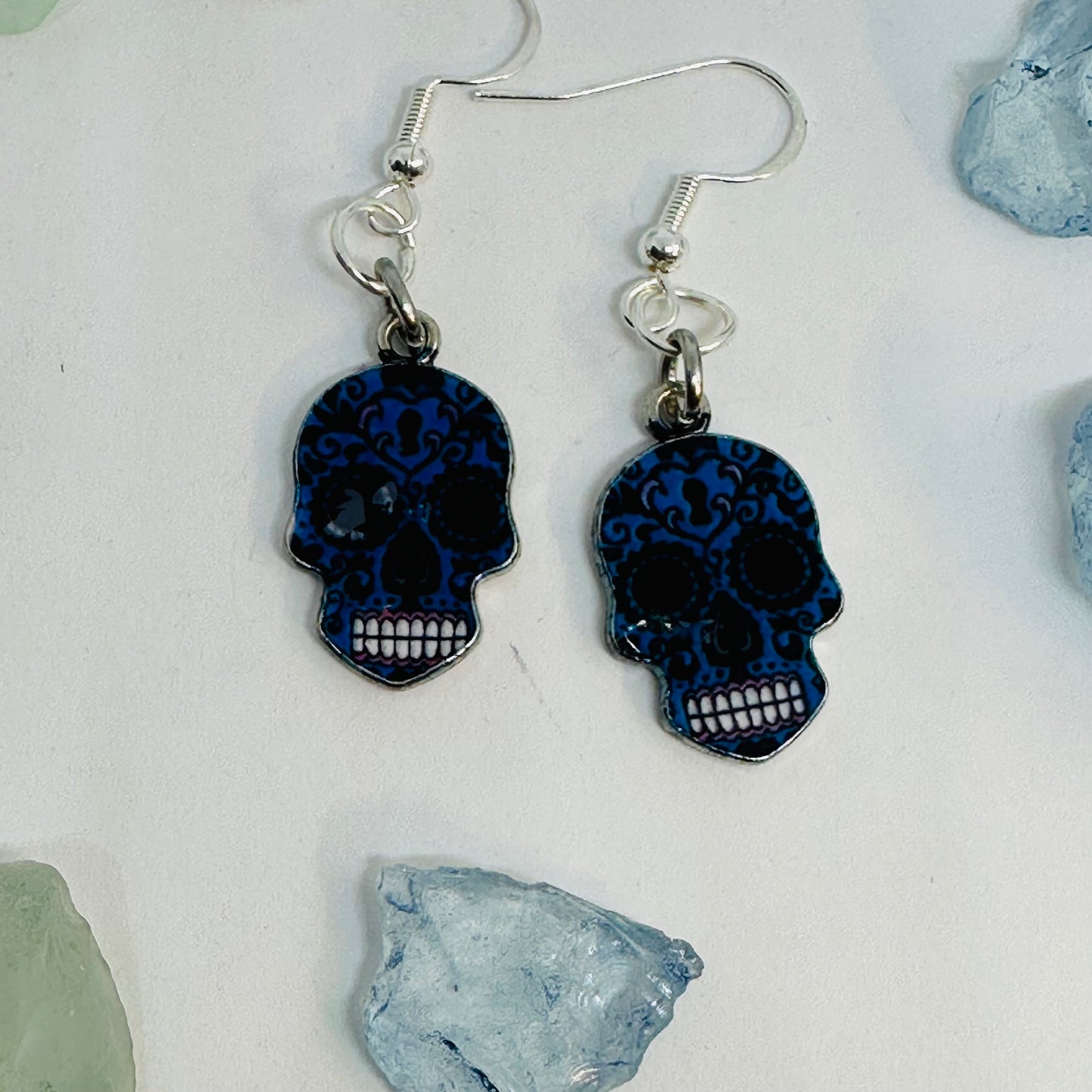 Vibrant Sugar Skull Dangle Earrings | Handcrafted Day of the Dead Inspired Jewelry