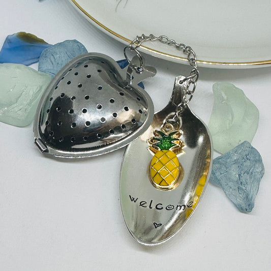 Tea Infuser with Hand Stamped Vintage Silverware Spoon Bowl