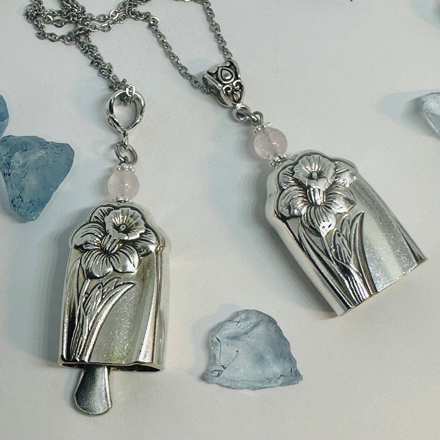35-Fairy Bell Necklace Vintage Silverware – Angel Bell with Gemstone & 22" Chain