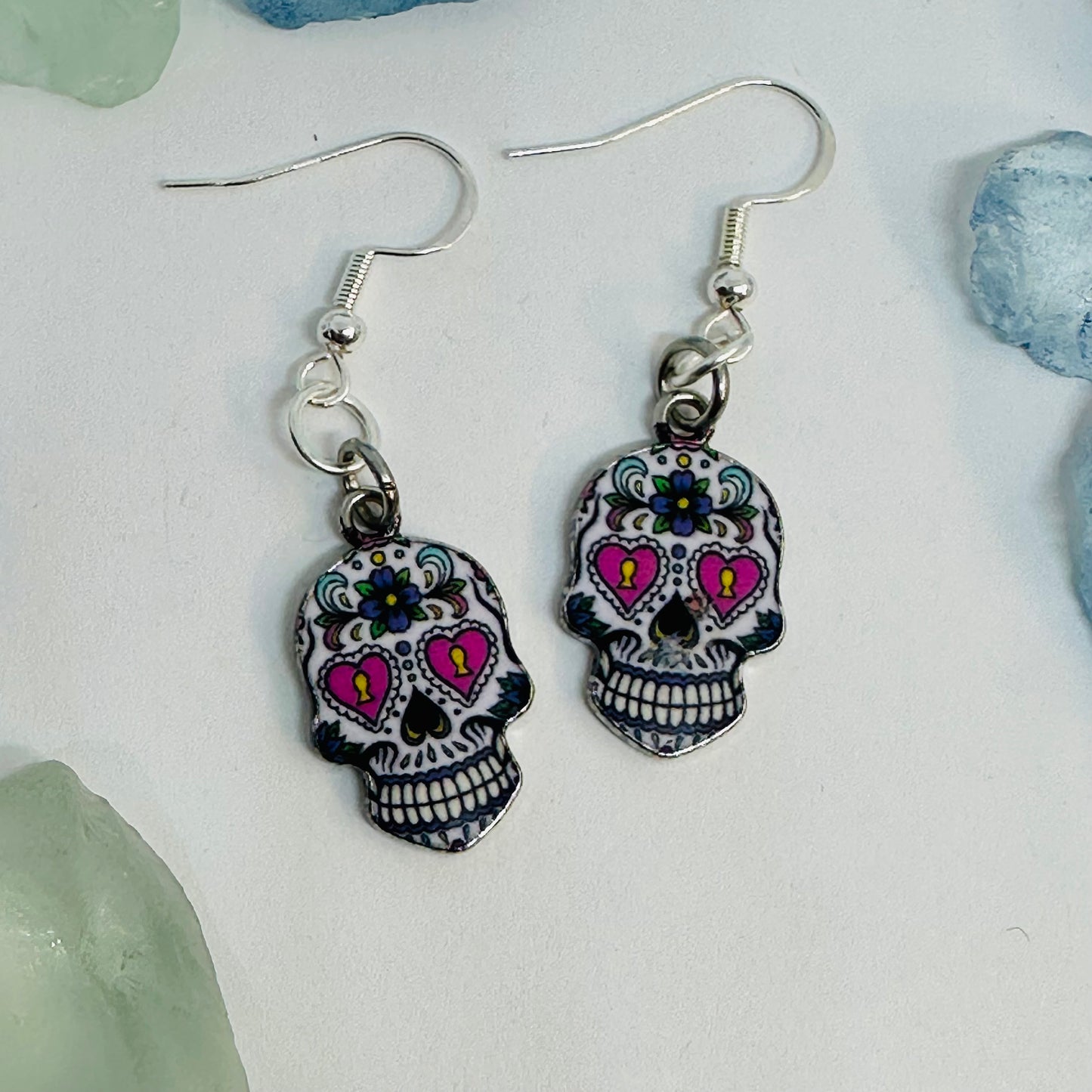 Vibrant Sugar Skull Dangle Earrings | Handcrafted Day of the Dead Inspired Jewelry