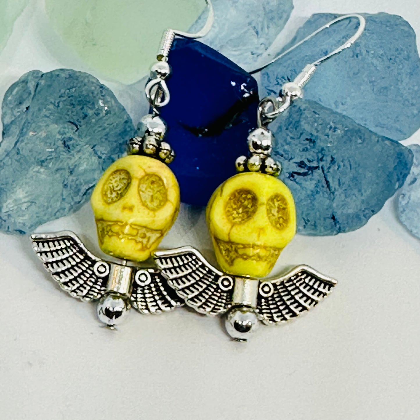 Colorful Skull Angel Earrings | Colorful Halloween Jewelry | Day of the Dead | Día de Muertos | Angel Wings