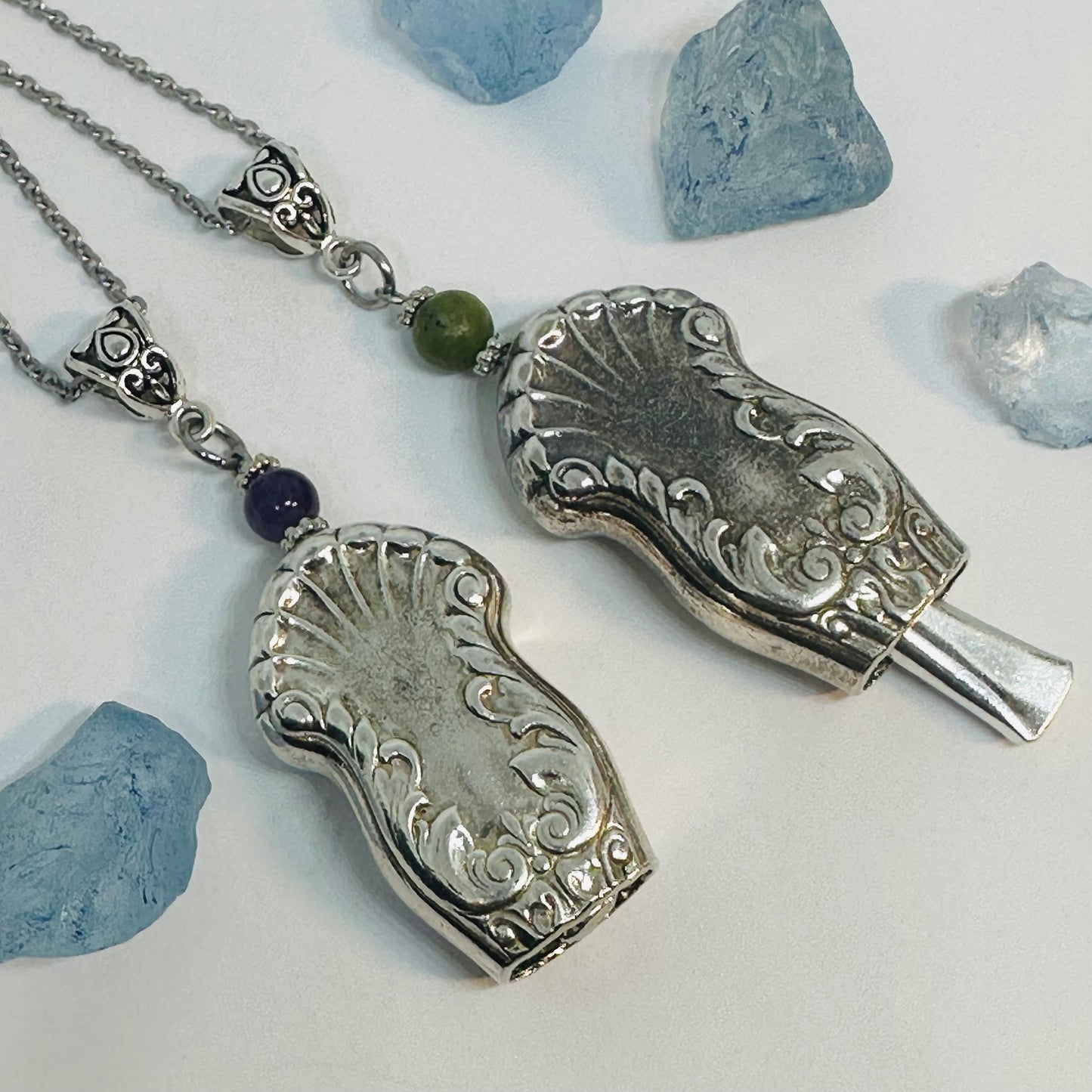 35-Fairy Bell Necklace Vintage Silverware – Angel Bell with Gemstone & 22" Chain