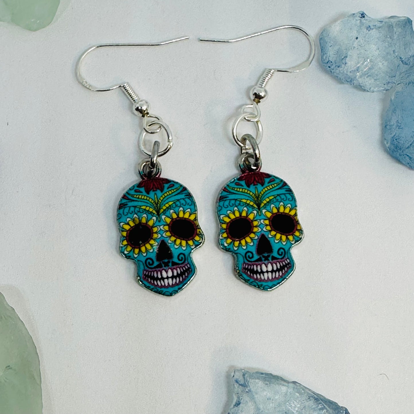 Vibrant Sugar Skull Dangle Earrings | Handcrafted Day of the Dead Inspired Jewelry