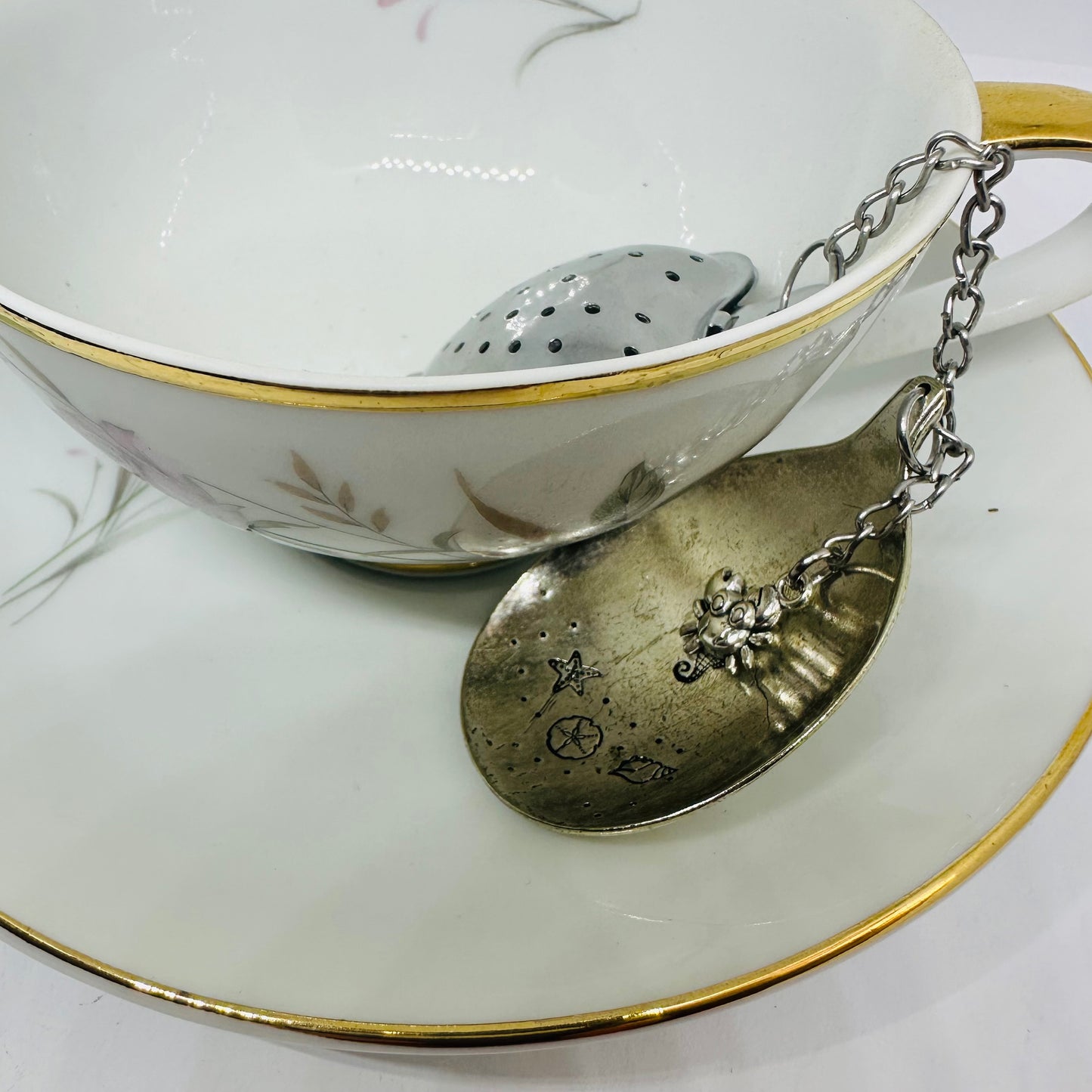 Tea Infuser with Hand Stamped Vintage Silverware Spoon Bowl