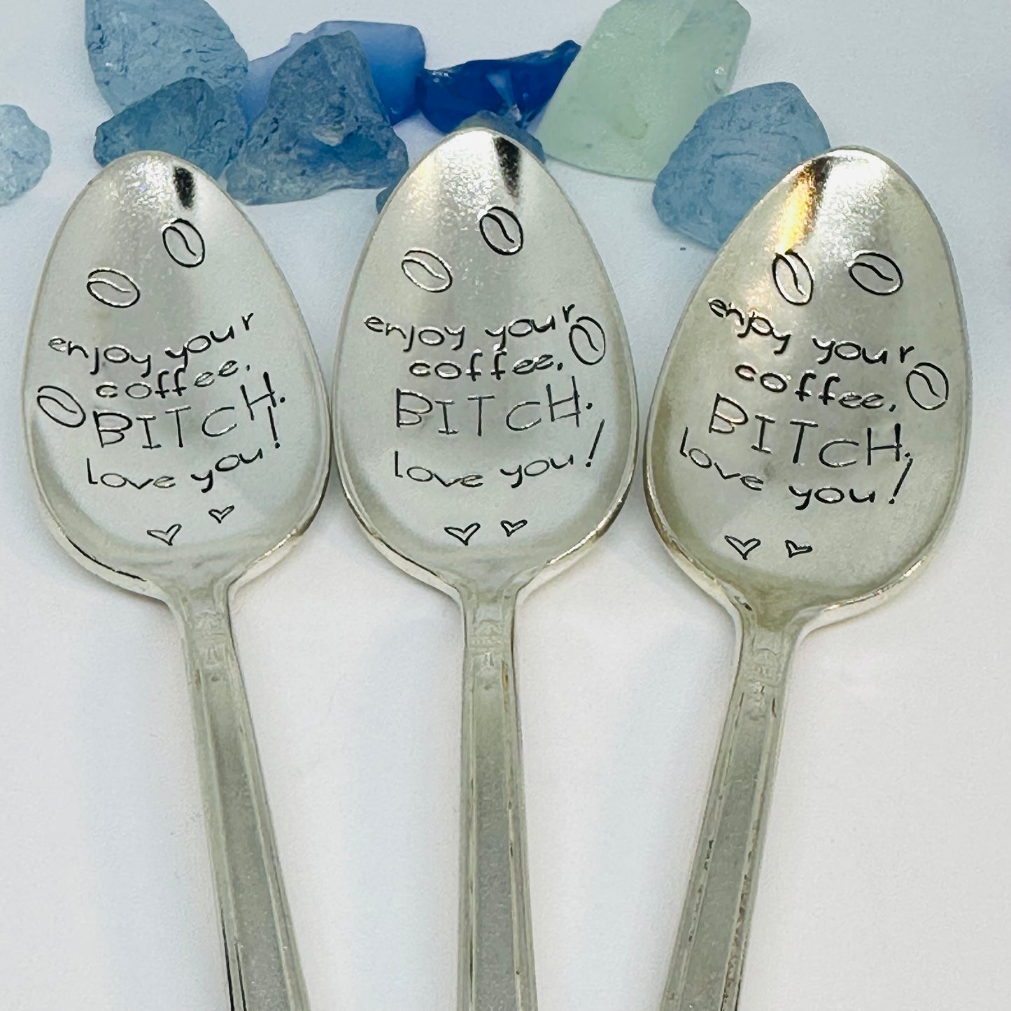 Enjoy Your Coffee/Tea, Bitch! Love you! Hand Stamped Novelty Spoon