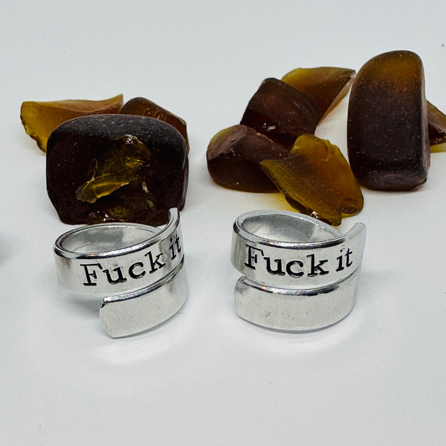 Hand Stamped “Fuck it” Aluminum Wrap Spiral Ring