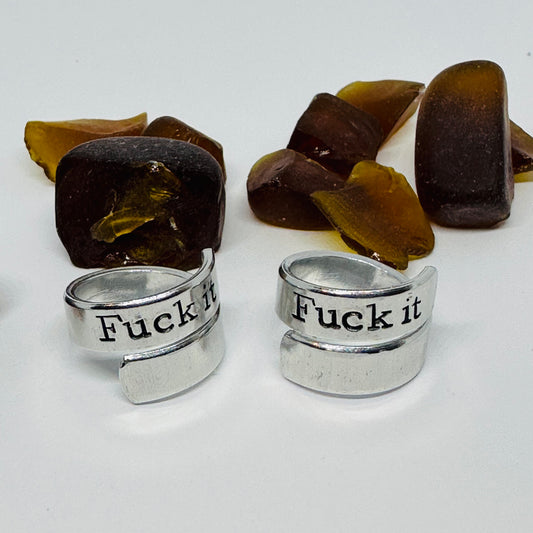 Hand Stamped “Fuck it” Aluminum Wrap Spiral Ring