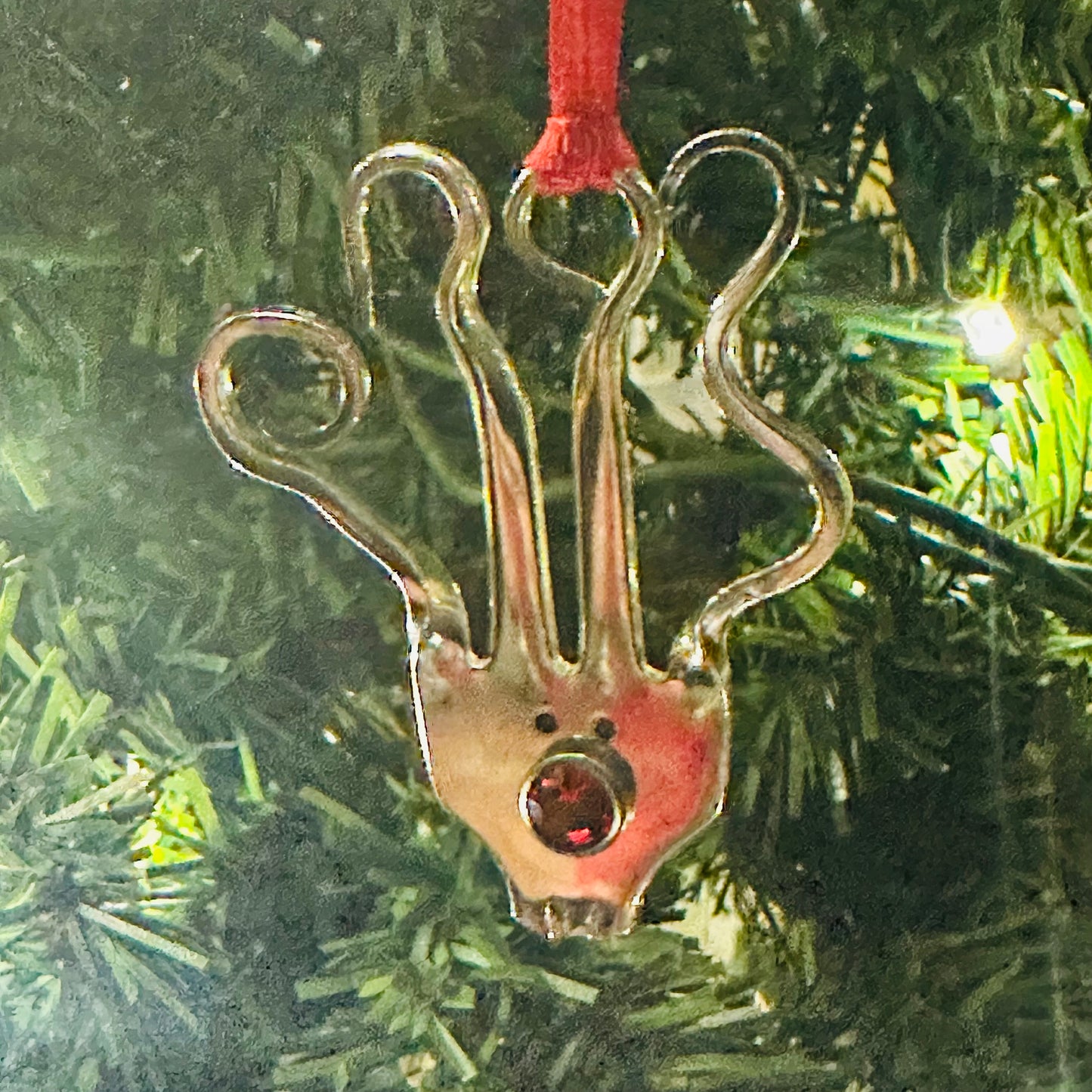 Rudolph Vintage Silverware Reindeer Ornament with Red Crystal Nose