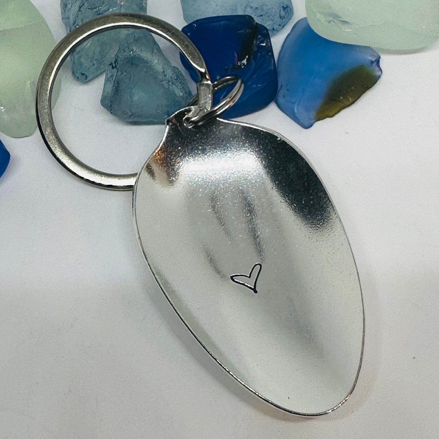 Vintage Silverware Spoon Bowl Keychain | Hand Stamped | Stainless Steel Ring