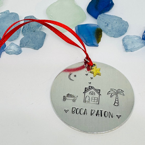 Home Town Hand Stamped Custom Ornament | Aluminum Round Ornament | Christmas Ornament | Hand Crafted Tree Decor | Holiday Decoration 2023