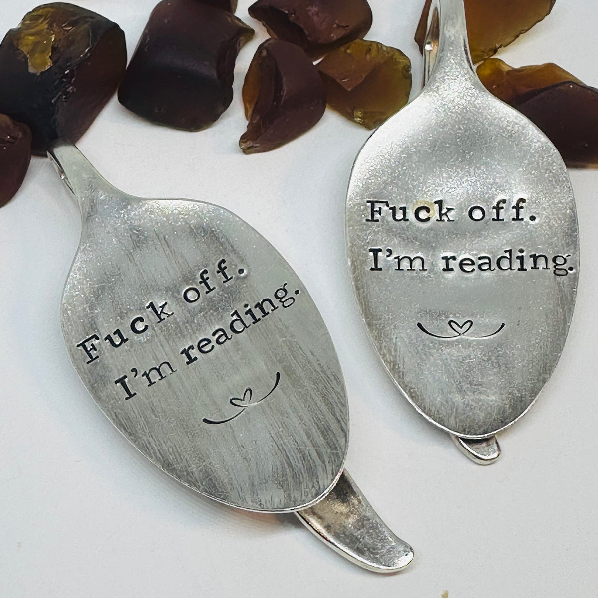 Vintage Spoon Hand Stamped Bookmark - "Fuck Off. I’m Reading."
