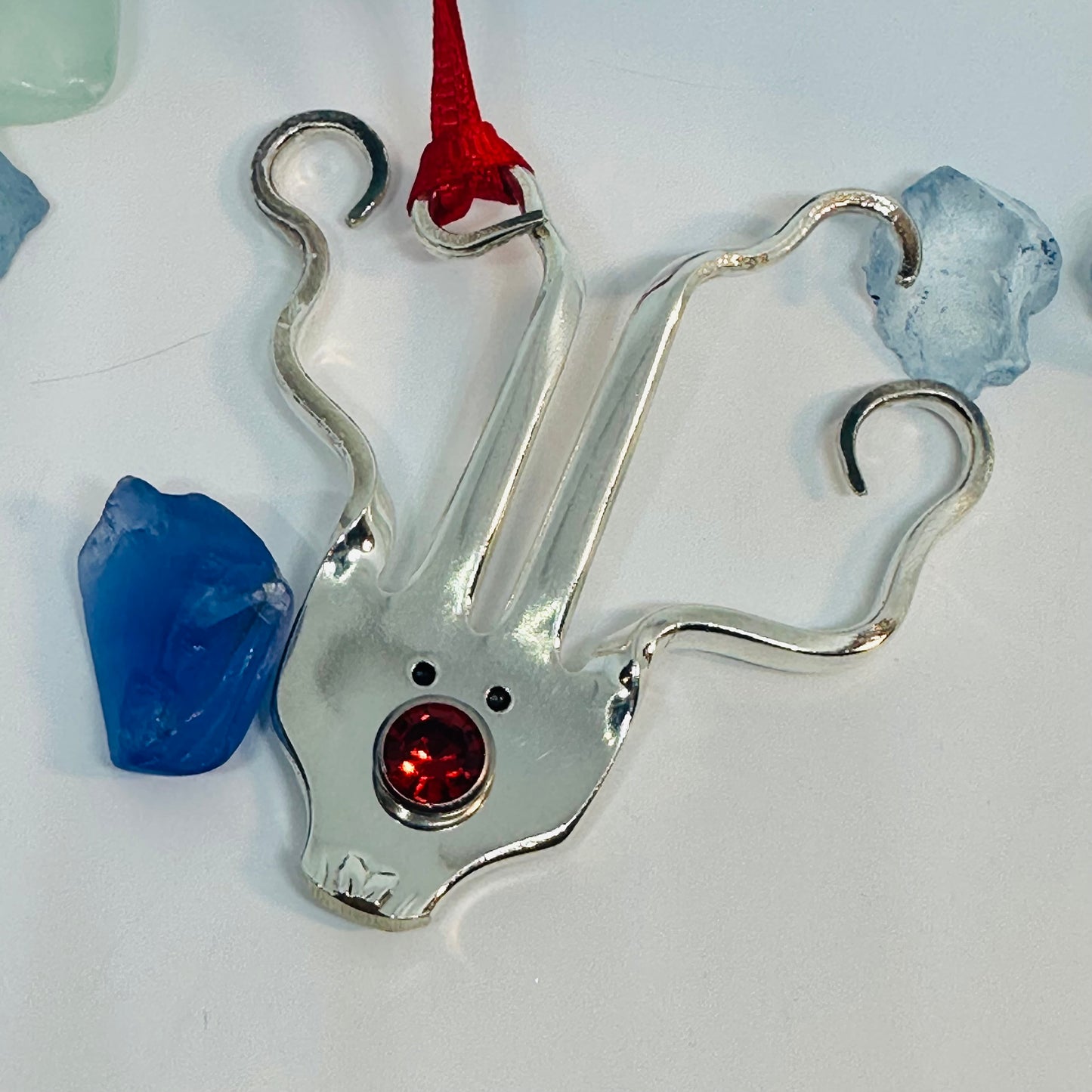 Rudolph Vintage Silverware Reindeer Ornament with Red Crystal Nose