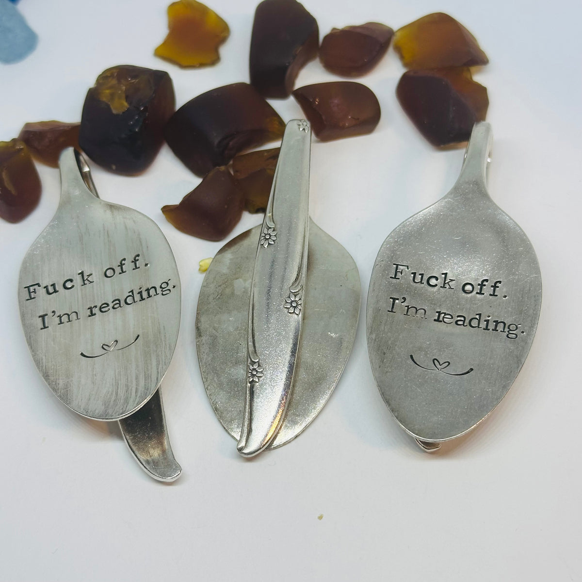 Vintage Spoon Hand Stamped Bookmark - "Fuck Off. I’m Reading."