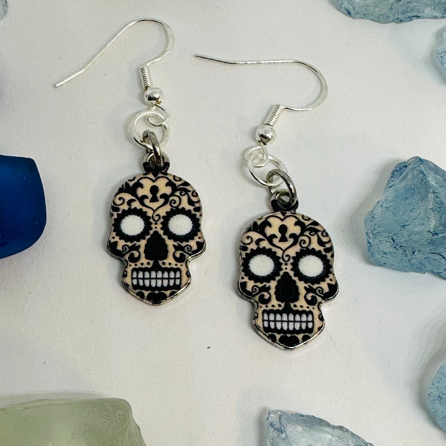 Vibrant Sugar Skull Dangle Earrings | Handcrafted Day of the Dead Inspired Jewelry